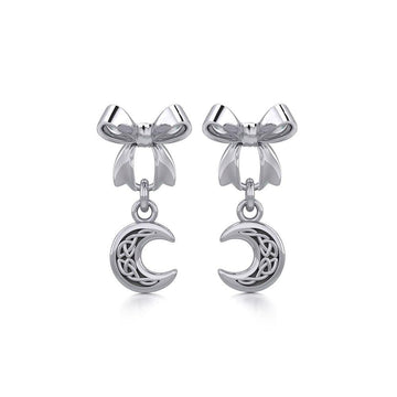 Ribbon with Dangling Celtic Crescent Moon Silver Post Earrings TER1865 - Jewelry